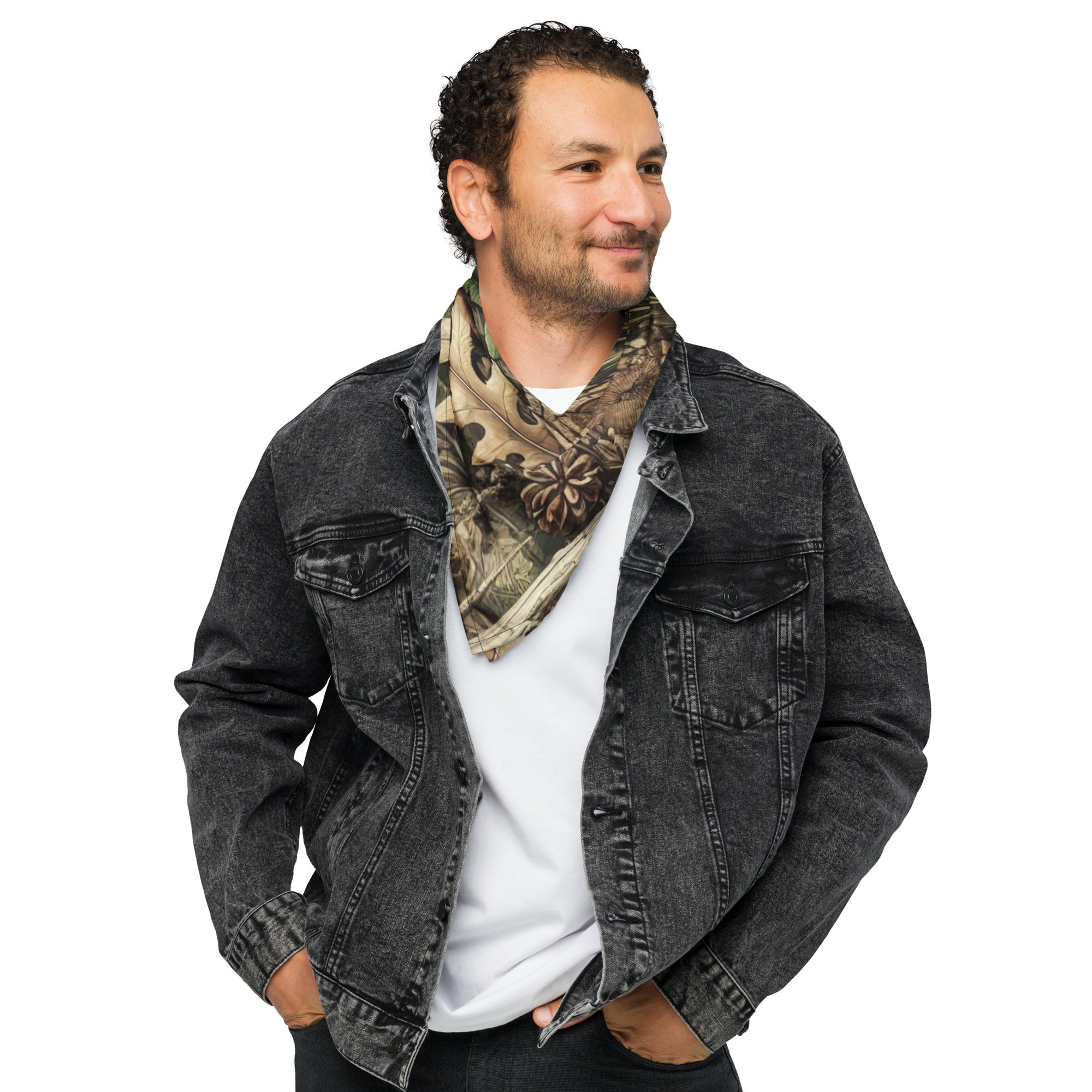 Camouflage print bandana made from lightweight, breathable recycled polyester with moisture-wicking fabric and UPF50+ protection.