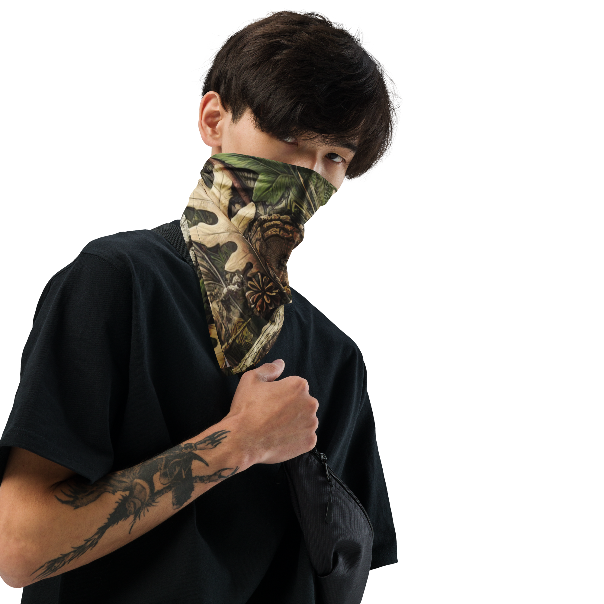 Camouflage print bandana made from lightweight, breathable recycled polyester with moisture-wicking fabric and UPF50+ protection.