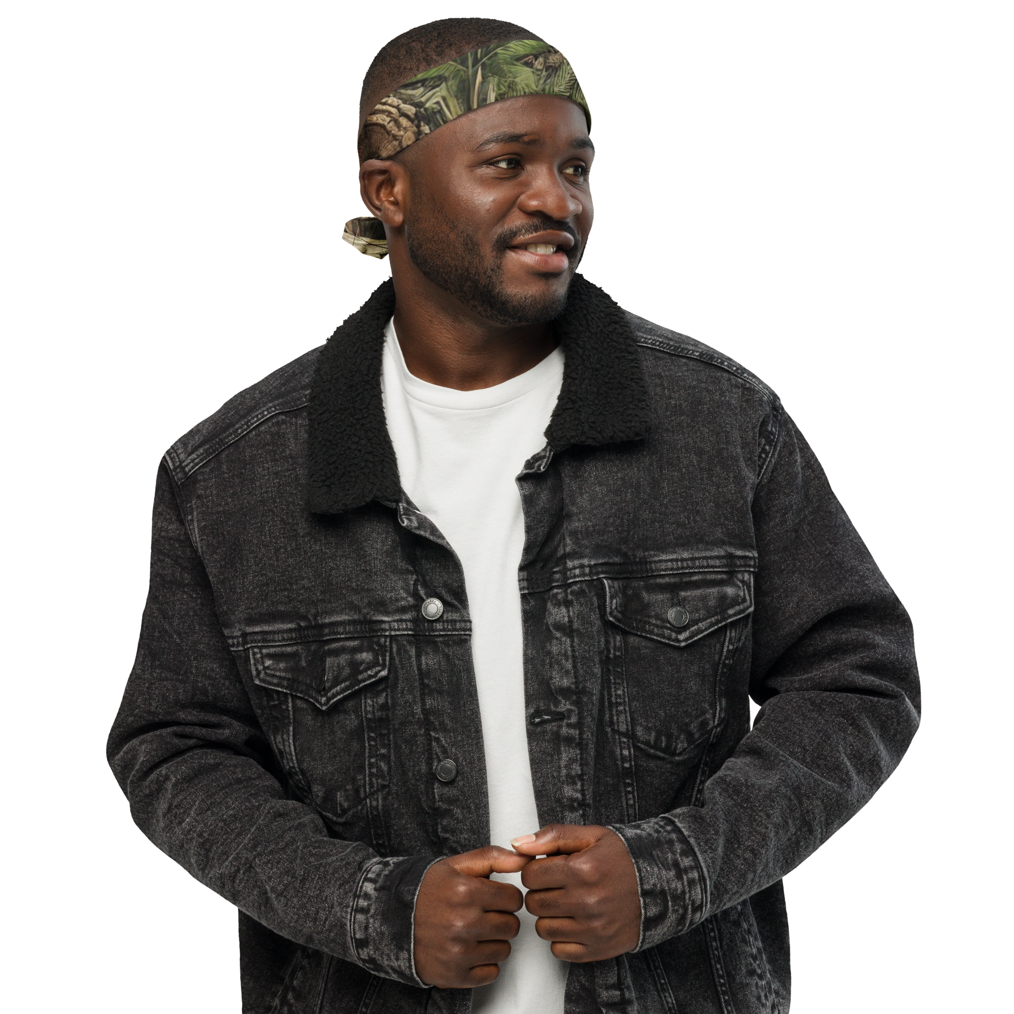 Camouflage print bandana made from lightweight, breathable recycled polyester with moisture-wicking fabric and UPF50+ protection.