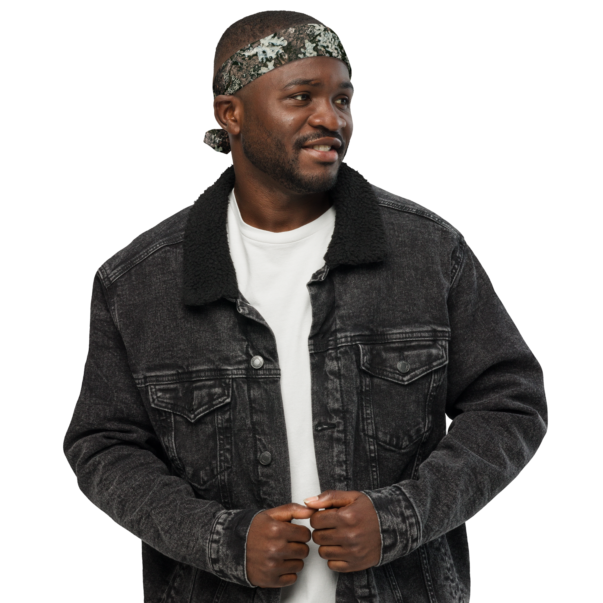 Camouflage print bandana made from lightweight, breathable recycled polyester with moisture-wicking fabric and UPF50+ protection.