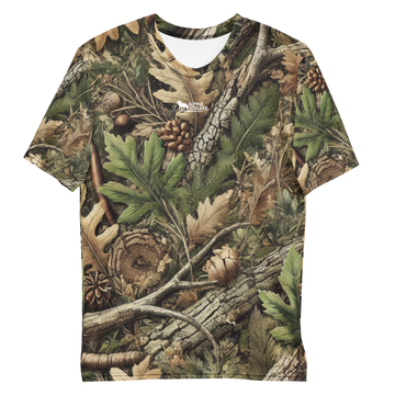 Men’s crew neck T-shirt with all-over camouflage print, made from a soft cotton-touch polyester jersey with four-way stretch.