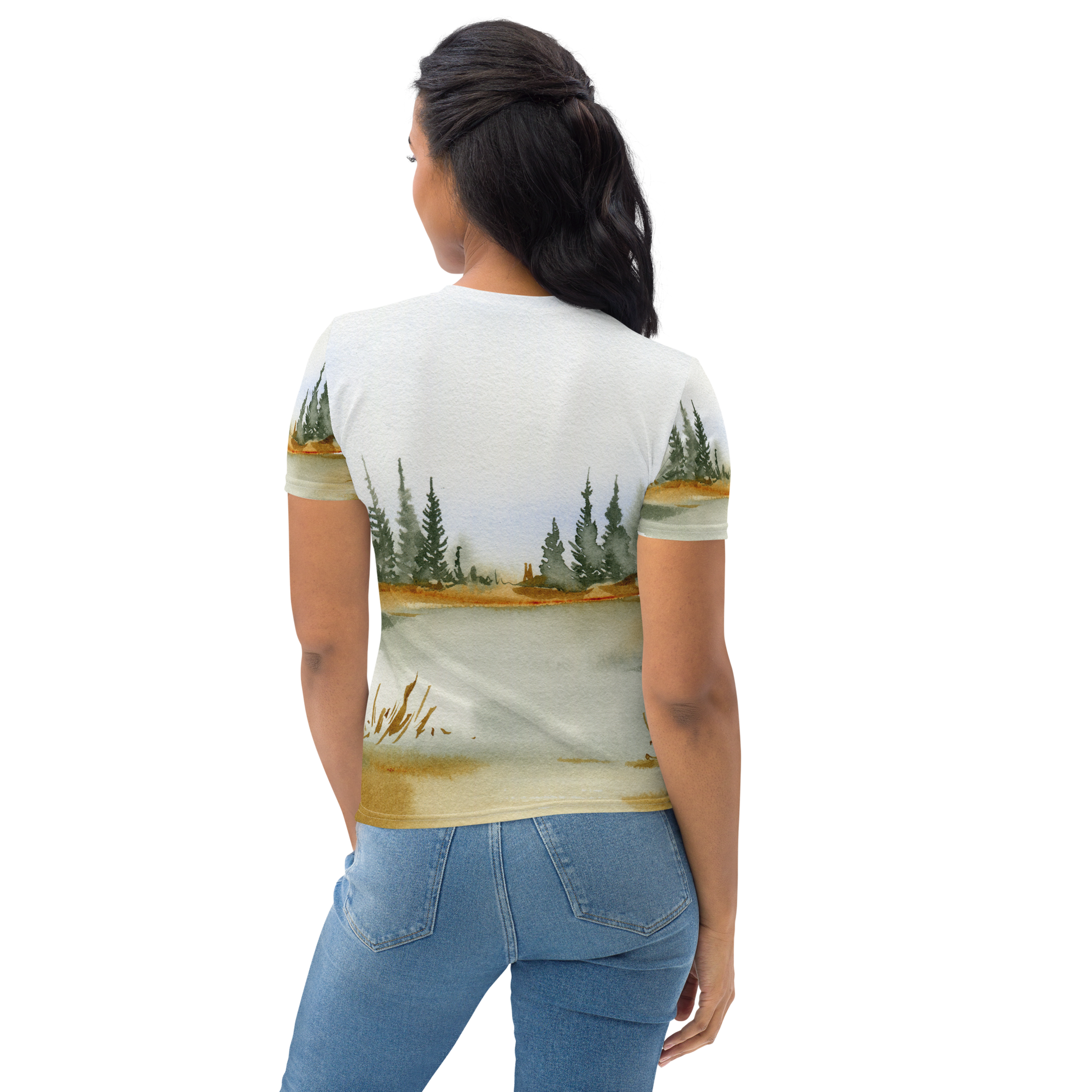 woman with nature inspired t-shirt back