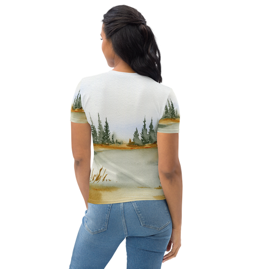 woman with nature inspired t-shirt back