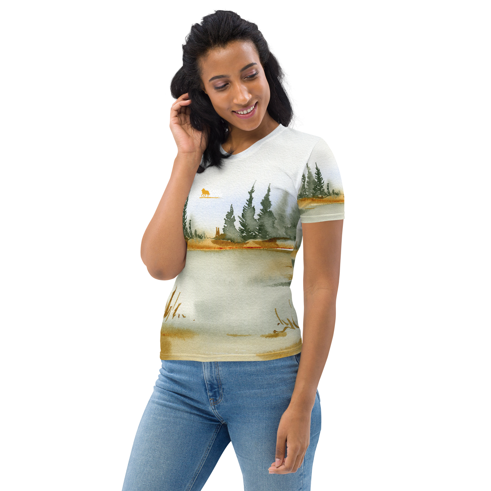 woman with nature inspired t-shirt view from the side